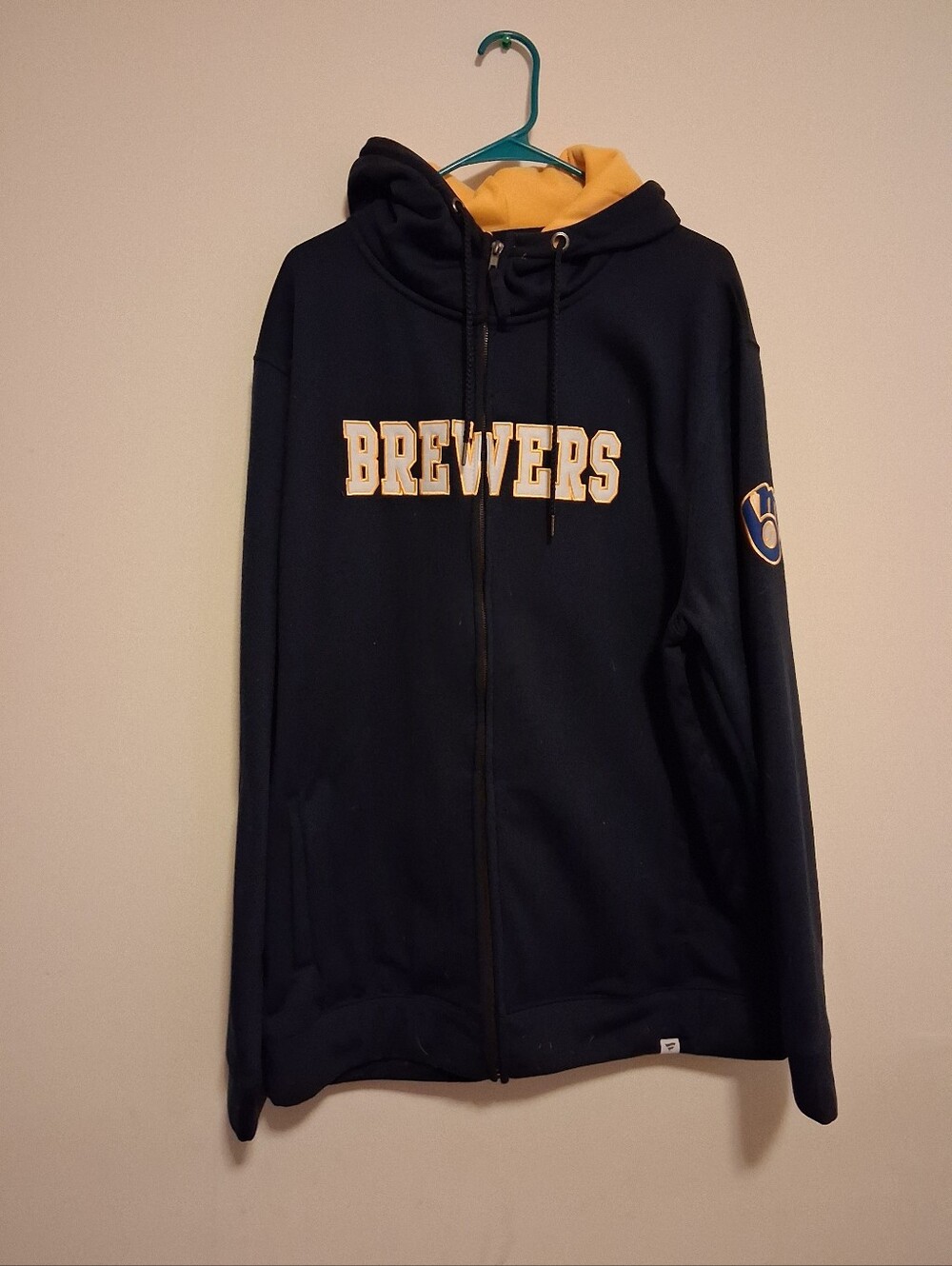 Milwaukee Brewers Fanatics Mens Navy Yellow Full-Zip Hoodie Sz 2xl